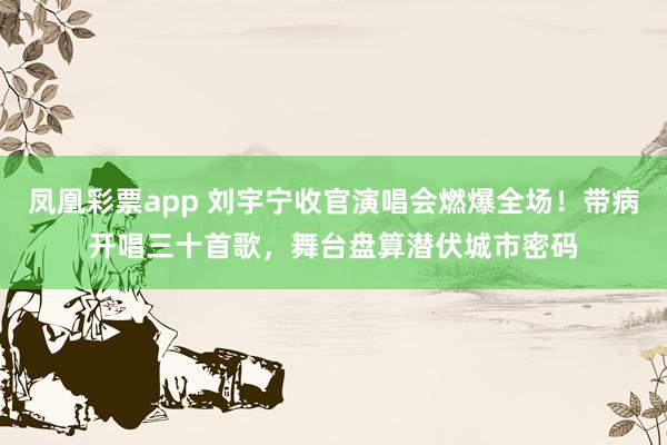 凤凰彩票app 刘宇宁收官演唱会燃爆全场！带病开唱三十首歌，舞台盘算潜伏城市密码