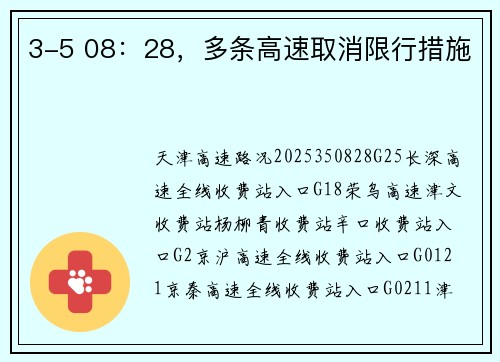 3-5 08：28，多条高速取消限行措施