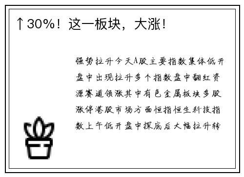 ↑30%！这一板块，大涨！