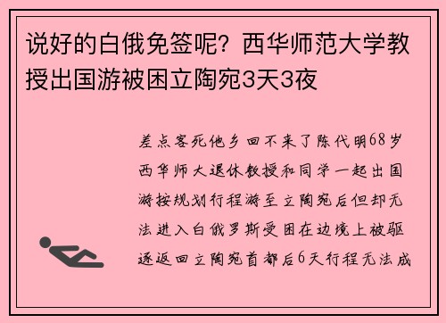 说好的白俄免签呢？西华师范大学教授出国游被困立陶宛3天3夜