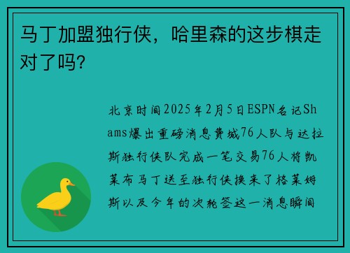 马丁加盟独行侠，哈里森的这步棋走对了吗？